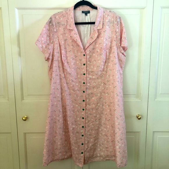 ModCloth Pink Gingham Flower Print Button Down Cotton Shirt Dress Size 22 - Picture 1 of 4
